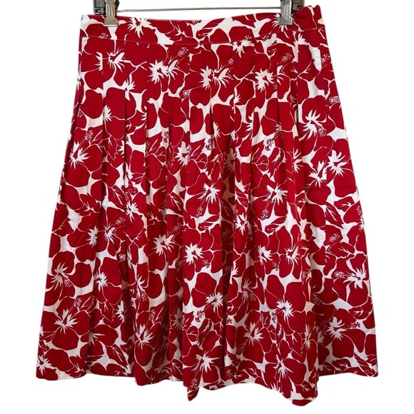 Talbots Skirt Womens 8 Red Floral Pleated A Line Flare Beach Coastal Hawaiian - Picture 2 of 9